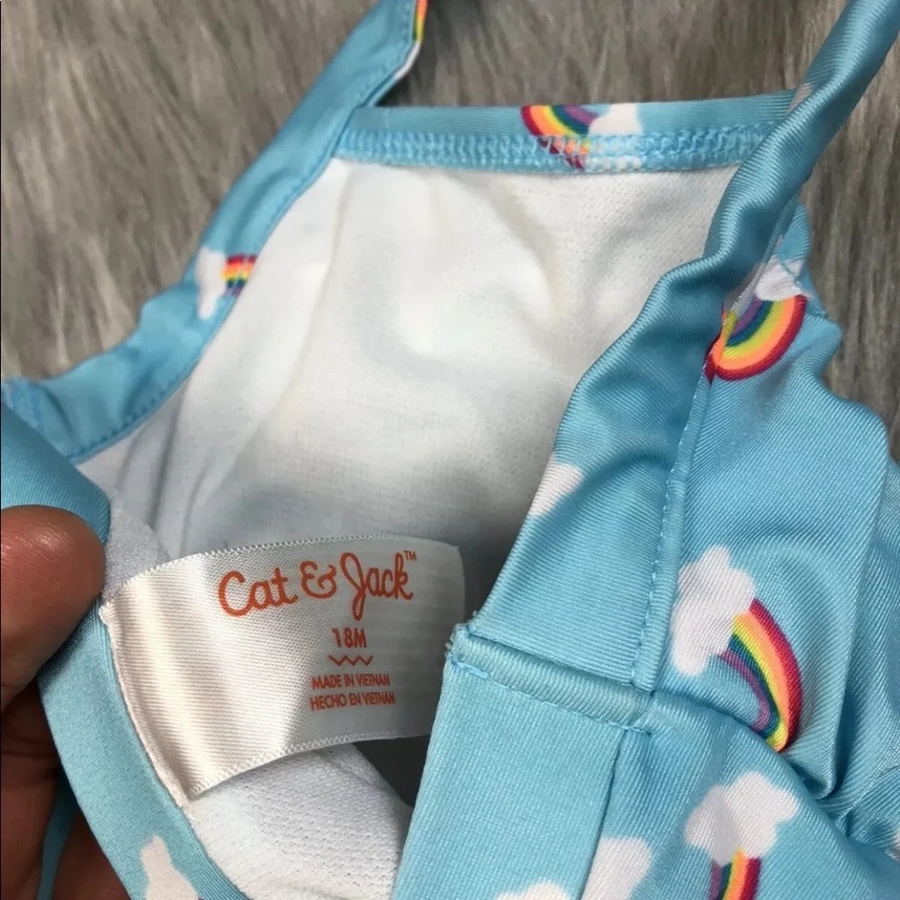 Cat Jack Baby Girls Blue Rainbow Swimsuit 18m